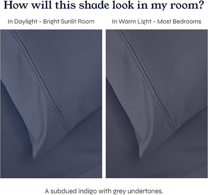 California Design Den Natural 100% Cotton Sheets, Twin Sheets Set, 400 Thread Count Sateen Bedding for Dorm Rooms & Adults, Deep Pockets with All Around Elastic, Cool & Durable - Indigo Dusty Blue