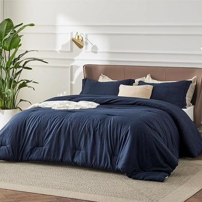 Bedsure Twin/Twin XL Comforter Set - Navy Soft Bedding for All Seasons, Cationic Dyed Bed Set, 2 Pieces, 1 Twin Size Comforter (68"x88") and 1 Pillow Sham (20"x26"+2")