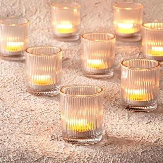 Homemory 12 Pcs Glass Votive Candle Holders, Clear Tealight Candle Holder, Vintage Candle Holders Bulk for Table Centerpieces, Christmas, Baby Shower, Birthday, Wedding