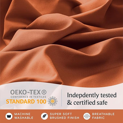 LuxClub 4 PC Full Size Sheet Set Deep Pockets Wrinkle Free Cooling Sheets Machine Washable Hotel Bedding Silky Soft - Autumn Orange Full