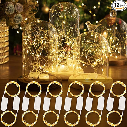 HXWEIYE 12 Pack Fairy Lights Battery Operated, Warm White 7ft 20LED Mini Firefly Starry Lights for Indoor Outdoor Mason Jars Halloween Thanksgiving