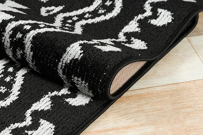 Custom Length Cut to Size Tribal Ethnic Southwestern Inspired Hallway Runner Rug, Non Slip Rubber Backed, 31 inch Wide X Customized Length, Aztec Black, 31 inch X 22 feet