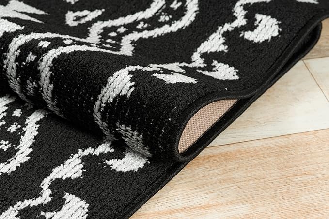Custom Length Cut to Size Tribal Ethnic Southwestern Inspired Hallway Runner Rug, Non Slip Rubber Backed, 31 inch Wide X Customized Length, Aztec Black, 31 inch X 24 feet