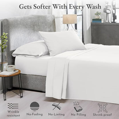 California Design Den 2-Pack Twin XL Sheet Sets 100% Cotton Sateen - 400 Thread Count - Extra Soft, Breathable & Cooling Sheets, Wrinkle Resistant, 2 Sets of Deep Pocket Bed Sheets - Antique White