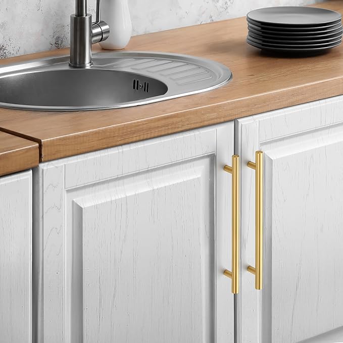 JOY DECOR 60 Pack Cabinet Handles, Gold Cabinet Pulls, 7-1/2 in Hole Center Kitchen Cabinet Handles, Stainless Steel T Bar Handles for Dresser Drawers