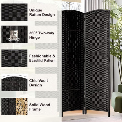 Rose Home Fashion 6 ft Tall Room Divider, Room Dividers and Folding Privacy Screens, 15.7in Privacy Screen 6 Panel Partition Temporary Wall Separation for Private, Black