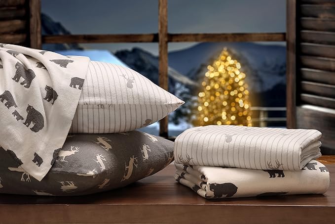 Eddie Bauer - Queen Sheets, Cotton Flannel Bedding Set, Brushed For Extra Softness, Cozy Home Decor (Elk Grove, Queen)