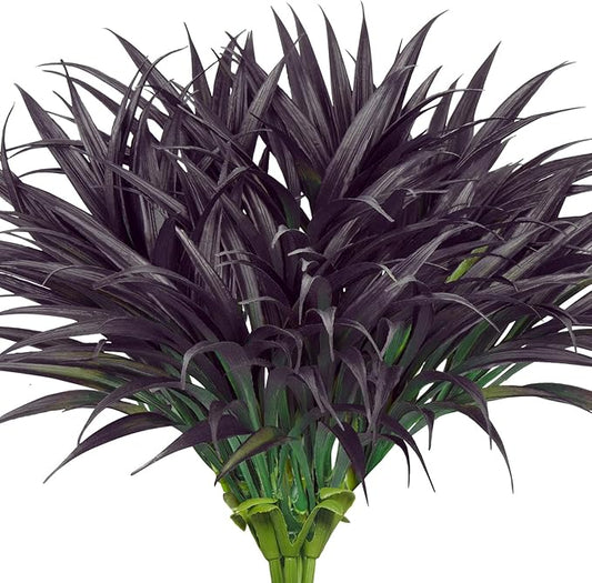 Ouddy Decor 20 Pcs Fake Outdoor Plants Artificial Grass Greenery Stems Faux Plastic Plants UV Resistant for Fall Halloween Indoor Outside Garden Hanging Planter Porch Home Decor, Black Purple