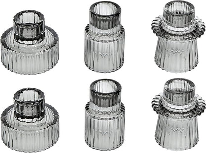 Vixdonos Taper Glass Candlestick Holders Tealight Candle Holders for Table Centerpieces, Wedding Decor and Dinner Party (6 Pcs, Gray)