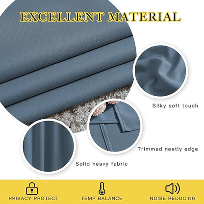 NICETOWN Smoky Blue Blackout Curtains for Bedroom - Triple Weave Grommet Top Thermal Insulated Window Treatment Light Blocking Drapes for Cafe/Home Office, W46 x L54, Set of 2