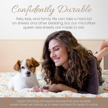 Linen Market Double-Brushed Patterned Microfiber Queen Sheet Set 4 Piece – Oeko-TEX Certified Ultra Soft & Wrinkle-Free - 16" Deep Pocket Sheets - Easy Care Queen Size - Aztec Dreams Coral