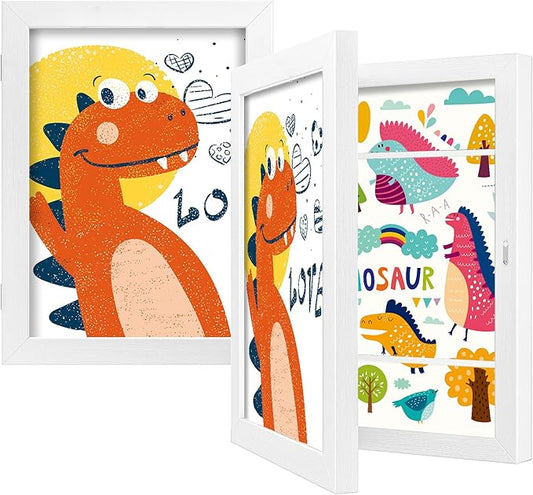 BAIJIALI 2 Packs White Kids Art Frames for Kids Artwork Frames Changeable Display 8.5x11 with Mat or 9x12 without Mat,Picture Frame for Kids Artwork Front Opening Holds 150 Horizontal &Vertical For