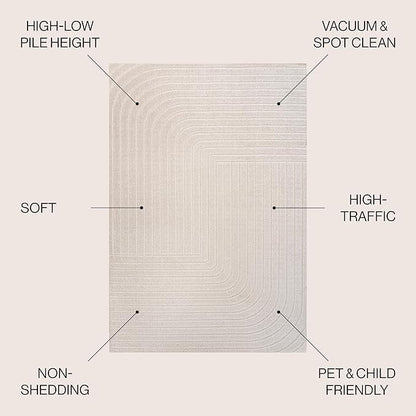 Eyely NCS101A-9 Scandinavian Odense Minimalist Angle Geometric Indoor Rug, Pet Friendly, Non-Shedding, Stain Resistant, Easy-Cleaning, Ivory/Cream, 9 ft. x 12 ft., Indoor/Outdoor, Area Rug