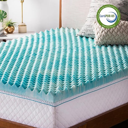 Linenspa 2 Inch Convoluted Gel Swirl Memory Foam Mattress Topper - Promotes Airflow - Relieves Pressure Points - Full