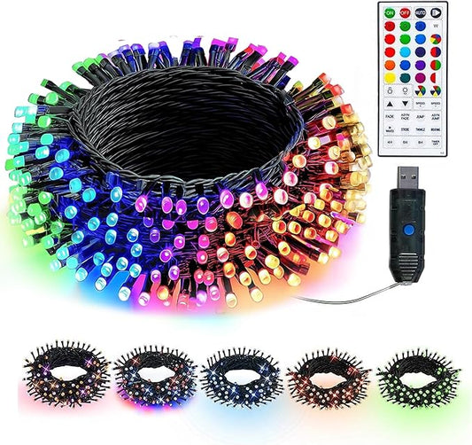 Dazzle Bright Color Changing Christmas Lights, 33ft 100 LED RGB String Lights with Remote & Timer, USB Powered Fairy Lights for Indoor Outdoor Xmas Tree Party Wedding Halloween Decorations