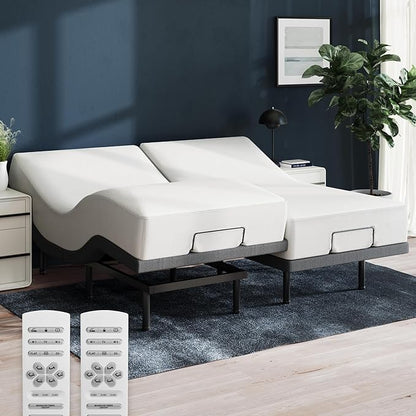 Nectar Split King Adjustable Base & 12” Mattress (New Version) - Head & Foot Incline - Medium Firm Memory Foam - Cooling Top Layer - 3 Massage Settings - 365-Night Mattress Trial & Forever Warranty