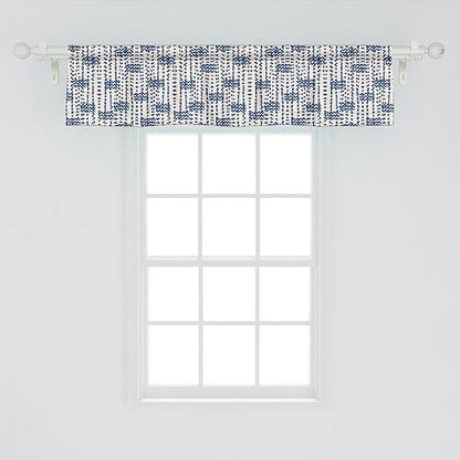 Ambesonne Ethnic Window Valance Pack of 2, Messy Waves and Small Triangles Indonesian Traditional Pattern Watercolors, Rod Pocket Curtain Valances for Kitchen Bedroom, 54" X 12", Navy Blue and Cream