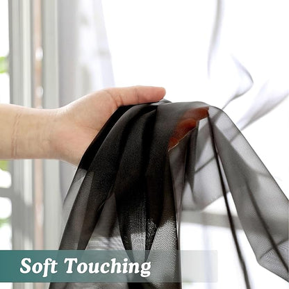 Chyhomenyc Extra Long Black Sheer Curtains 108 Inches Long 2 Panels, Light Filtering Black Curtains for Living Room, Soft Gentle Voile Rod Pocket Bedroom Window Drapes, 59Wx108L Inch, 9FT, 2PCS