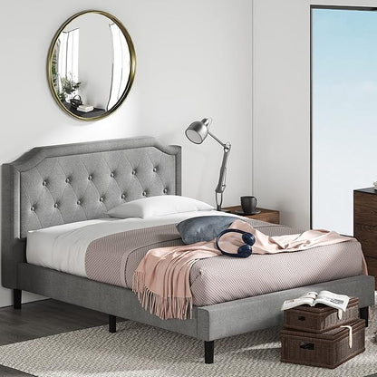 ZINUS Kellen Upholstered Scalloped Platform Bed Frame, Mattress Foundation, Wood Slat Support, No Box Spring Needed, Easy Assembly, Full