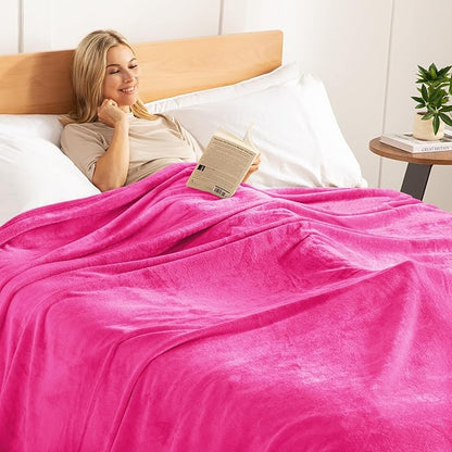 Exclusivo Mezcla Fleece Blanket Twin Size for Bed, Super Soft and Warm, All Season Use, Cozy, Plush, Lightweight, 90x66 Inches, Hot Pink
