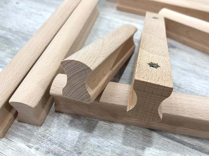 6Pcs Unfinished Beech Wood Solid Furniture Pulls Handles,Unfinished Unpainted Paintable Wooden Handles Cupboard Closet Drawer Handle Pull,Length 3.94",Hole Dis.2.52"