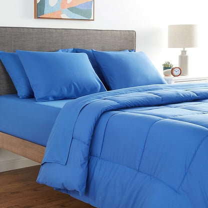 Sweet Home Collection 7 Piece Comforter Set Bag Solid Color All Season Soft Down Alternative Blanket & Luxurious Microfiber Bed Sheets, Royal Blue, Full