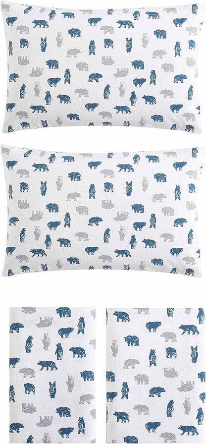 Eddie Bauer- Queen Sheet Set, Cotton Flannel Bedding Set, Brushed for Extra Softness, Cozy Home Décor (Bear Mountain Grey, Queen)