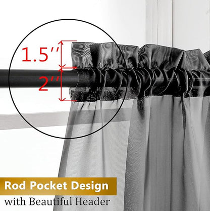 Aiyufeng Black Curtains 36 inches Long 2 Panels, Short Cafe Sheer Tiers, Kitchen Tier Curtains for Kitchen Room Laundry, Rod Pocket, 40" Wx36 L