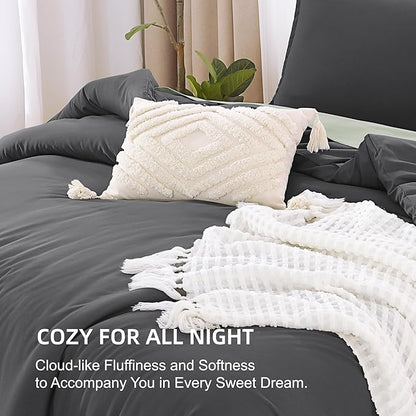 Litanika Grey Comforter Set Twin/Twin XL Size, 2 Pieces Lightweight Plain Bedding Comforter Set, All Season Fluffy Bed Set (66x90In Comforter & 1 Pillowcase)