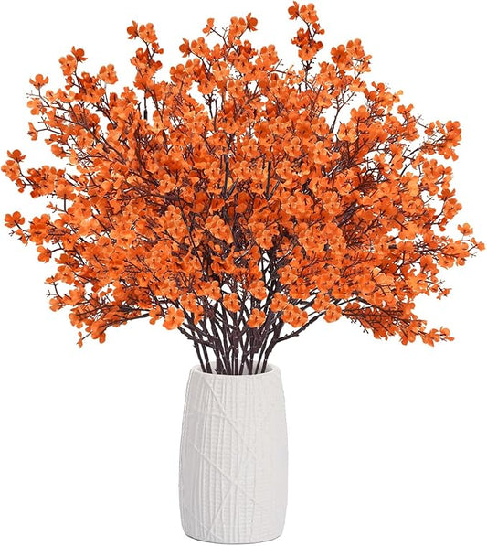 Uieke 30Pcs Artificial Fall Flowers Babys Breath Flower Bulk Fake Orange Silk Flowers Artificial Gypsophila Bouquet Floral for Home Festival Wedding Party Décor