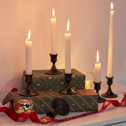 Black Taper Candle Holder, Candlestick Holders, Vintage Metal for Table Centerpieces Wedding Decor (Matte Black, 4 Pcs)