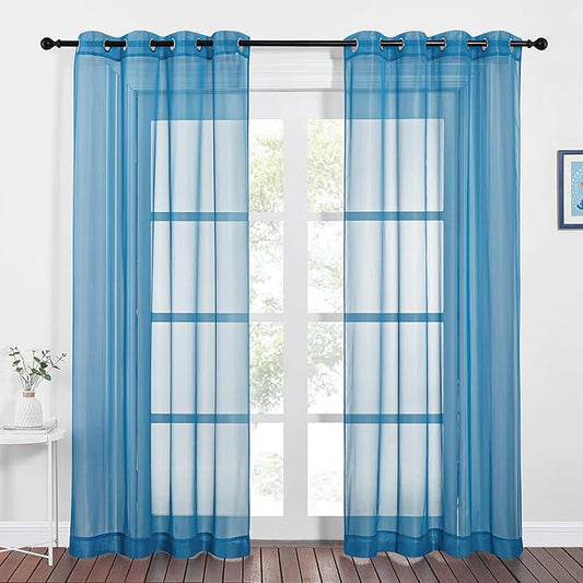 NICETOWN Sheer Curtains for Bedroom Windows 84 inch Length, Grommet Casual Voile Sheer with Light Filter Window Treatments for Nursery/Living Room, Turquoise, Set of 2, 54" Wide