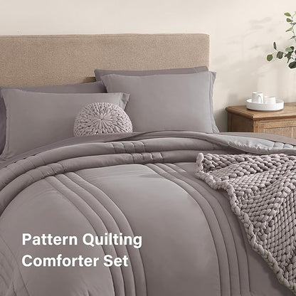 Monbix King Size Comforter Set - 7 Pieces Bed in a Bag King, Cloud Purple Bedding Sets with Comforter, All Seasons Down Alternative Comforter Bed Set with Sheets, Pillowcases & Shams
