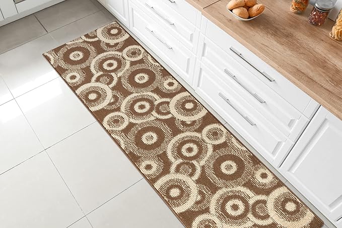 Custom Length Cut to Size Modern Farmhouse Carpet Runner Rug for Hallways, Non Slip Rubber Backed, 31 inch Wide X Customized Length, Geo Brown, 31 inch X 21 feet