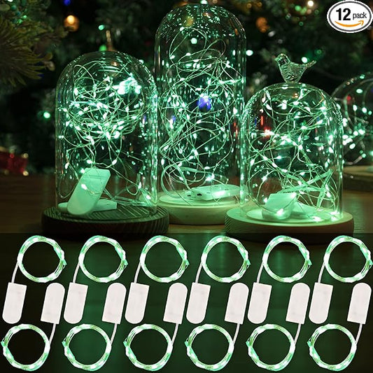 HXWEIYE 12 Pack 7ft 20LED Green Fairy Lights Battery Operated for Mason Jar DIY Wedding Party Bedroom Patio Christmas Décor