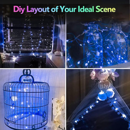 2 Pack 33FT 100LED Christmas Battery Operated Fairy Lights with Remote, Waterproof Battery Christmas Twinkle Light with Timer, String Lights for Bedroom Christmas Decorations (Blue)