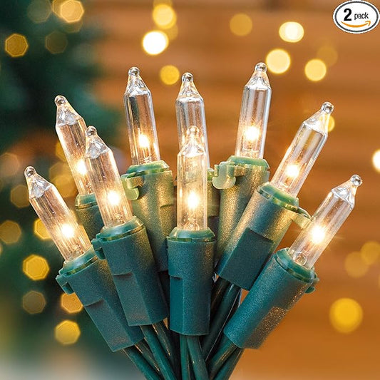Hopolon Clear Christmas Lights Set 2PACK 50Count 13Feet Incandescent Bulb Mini String Lights for Indoor Christmas Tree Garland Birthday Wedding Festival Decor, Warm White