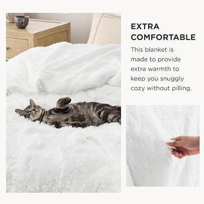 Bedsure GentleSoft Fluffy White Blankets Queen Size for Bed, Thick Sherpa Faux Fur Fleece Fuzzy Plush Winter Warm Heavy Soft Queen Blankets, Bedroom Decor White Gifts Cozy Gifts for Women Men, 90x90