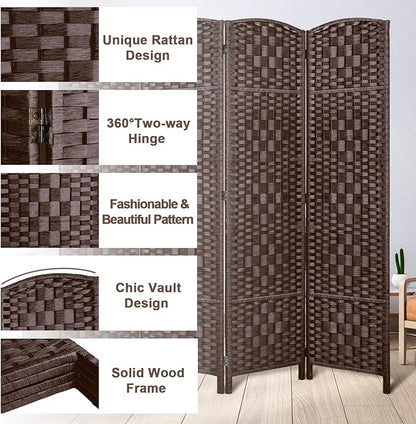 Rose Home Fashion 6 ft Tall Room Divider, Room Dividers and Folding Privacy Screens, 15.7in Privacy Screen 3 Panel Partition Temporary Wall Separation for Private, Brown