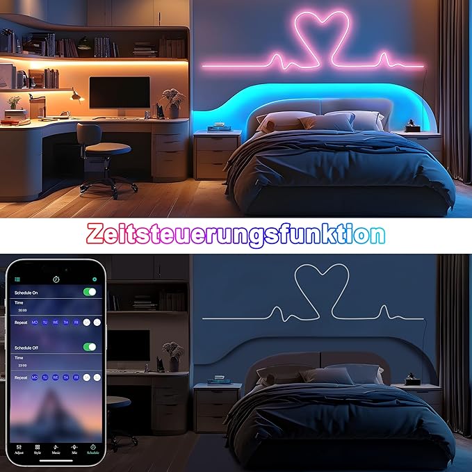 Cozylady 120Ft (60Ft * 2 Rolls) RGB LED Neon Rope Lights for Bedroom, 36m LED Strip Lamp with Double Sided Adhesive Tape, App/Remote Control DIY Lights Decorate The Outdoor and Indoor of Your Home
