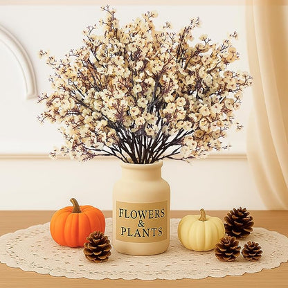 Uieke 6 Pcs Artificial Flowers Baby Breath Faux Champagne Artificial Gypsophila Bouquet Fake Silk Flowers Real Touch for Home Office Kitchen Wedding Wall DIY Room Farmhouse Décor