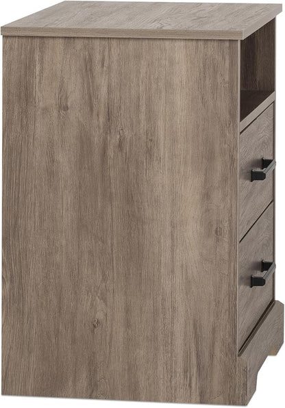 Prepac Rustic Ridge Farmhouse Nightstand Bedside Table, Brown Nightstand for Bedroom, End Table with 2 Drawers and Open Shelf 16.25"D x 18.75"W x 24.5"H