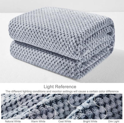 Exclusivo Mezcla Fleece Bed Blanket Queen Size, Super Soft and Warm Blankets for Couch, Sofa and Bed Waffle Textured, Cozy, Fuzzy and Lightweight (Mixed Navy Blue, 90x90 Inches)