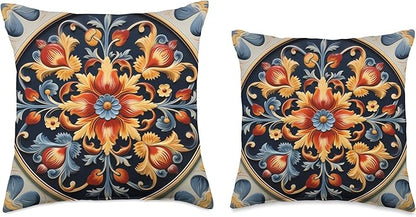 Traditional Norwegian Rosemaling Folk Art Throw Pillow