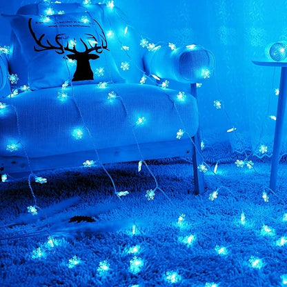CESOF Christmas Lights, 20 Ft 40 LED Blue Snowflake String Lights Battery Operated Fairy Lights Hanging Lights for Bedroom Patio Room Party Home Xmas Decor Indoor Outdoor Christmas Tree Decoration