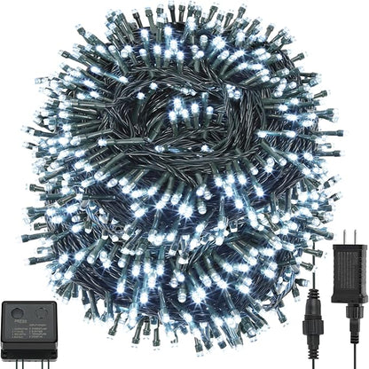 QUWIN Led Outdoor Christmas String Lights, 500 LED UL Certified 8 Lighting Modes, Indoor & Outside Waterproof Fairy Light for Christmas Tree, Patio, Holidays, Party (180 Ft Cool White)