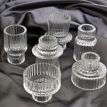 Clear Candlestick Holders 12PCS Ribbed Glass Taper Candle Holders for Tealight Stick Candles Table Centerpieces Thanksgiving Christmas Indoor and Outdoor Decorations