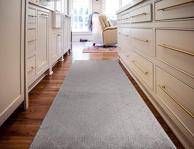 Custom Size Modern Runner Rug Carpet for Hallway Entryway Foyer Kitchen, Slip Resistant Latex Rubber Backed 31 inch Wide X Customized Length, Clouds Grey, 31 inch X 29 feet