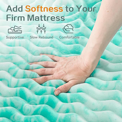SINWEEK 1.5 Inch Mattress Topper 5-Zone Memory Foam Mattress Topper Pressure Relieve Soft Mattress Pad, CertiPUR-US Certified, Twin Size, Green