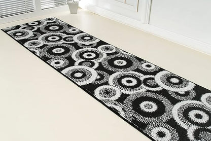Custom Length Cut to Size Modern Farmhouse Carpet Runner Rug for Hallways, Non Slip Rubber Backed, 31 inch Wide X Customized Length, Geo Black, 31 inch X 6 feet